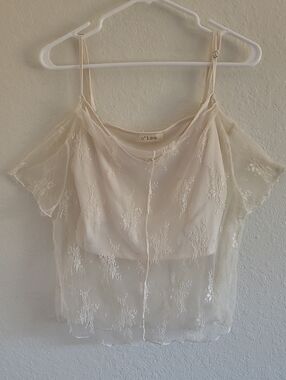 C'isa Sheer Lace Overlay Camisole in Cream. Romantic Fairy.